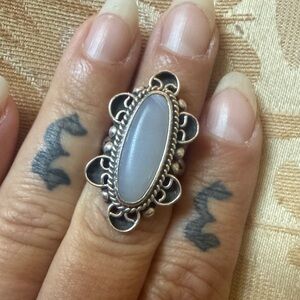 Vintage Mexico 925 silver ring with blue lace agate stone